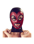Bad Kitty Naughty Toys Black & Red Fetish Head Mask – sort/rød hovedmaske i matte-look med øje- og mundåbninger, elastisk, unisex, til bondage og rollespil.