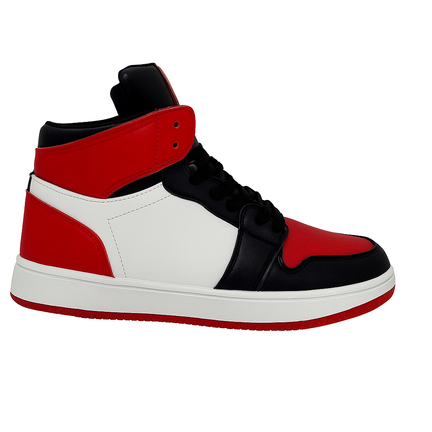 Unisex high-top sneaker i rød, sort og hvid til både mænd og kvinder