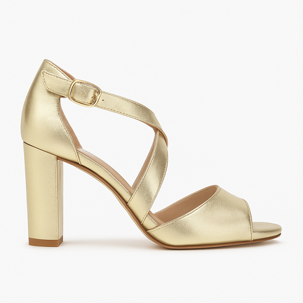 Moments of Content guld pumps med blokhæl og krydsende remme