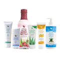 Syv bestsellers Aloe vera baserede hudpleje produkter og Aloe vera drik med tranebær og æblesmag fra Forever Living