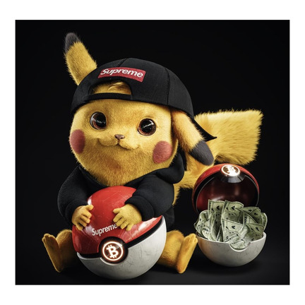 Kvadratisk Pokémon-inspireret kageprint med Pikachu i sort kasket og Pokéball