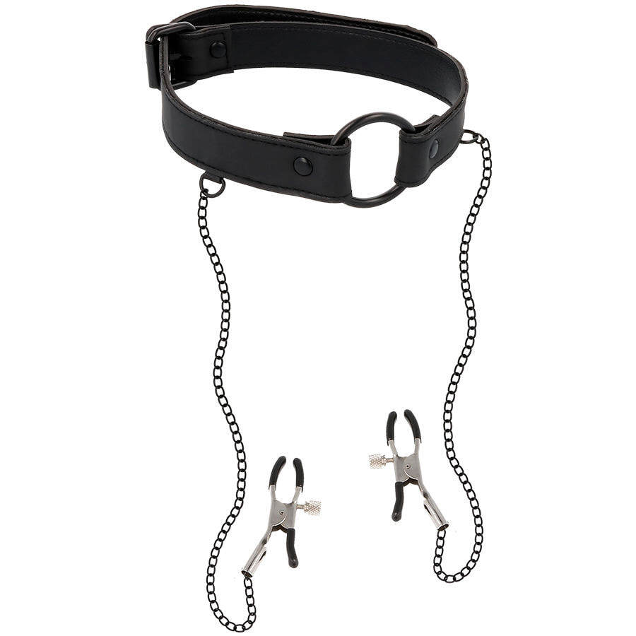 Fetish Submissive Gag-ring med Brystvorteklemmer