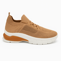 Beige unisex sneaker i strik med hvid og orange sål