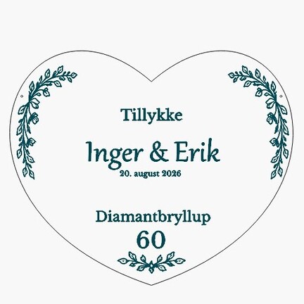 Botanisk hjerte til diamantbryllup og æresport med navne og dato – Design 17
