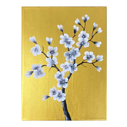 lille maleri i guld med blomster 18x24cm