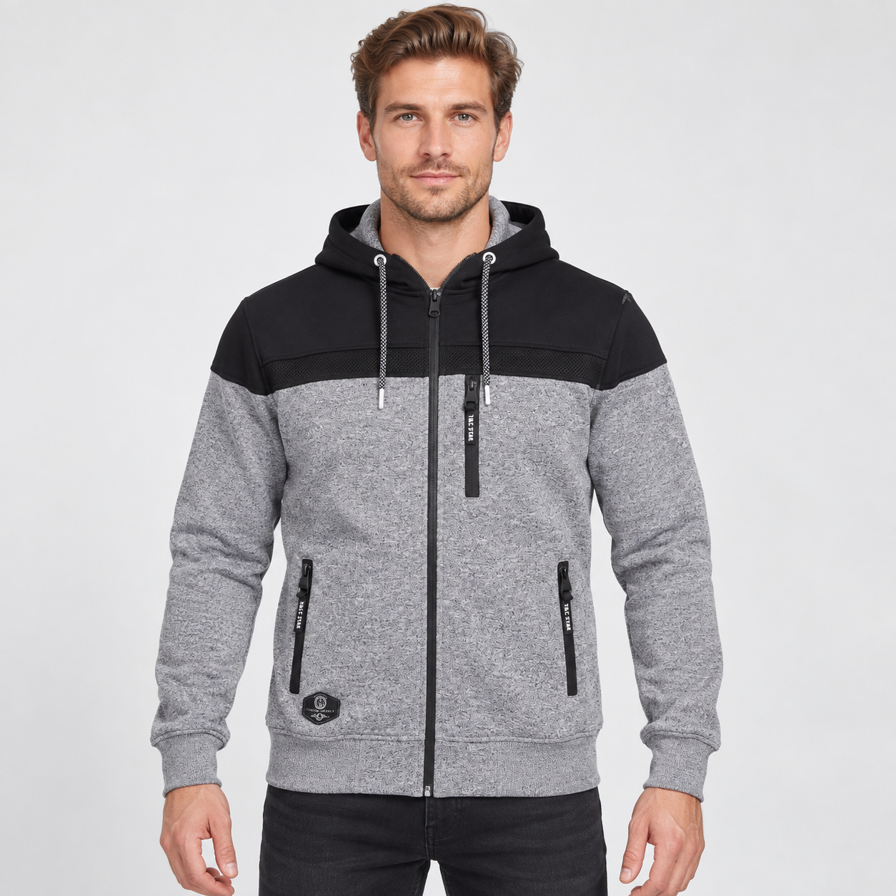 Grå Herre Fleece Sweatjakke - M