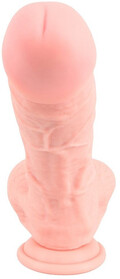 Naturtro dildo i silikone, 24 cm med sugekop, åretegning og selvlysende effekt.
