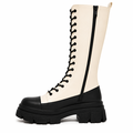 Knæhøj Snørestøvle med Chunky Sål og Lynlås