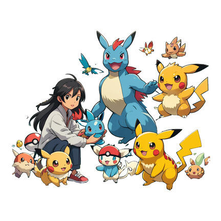 Kvadratisk Pokémon-inspireret kageprint med træner, Pikachu og flere figurer