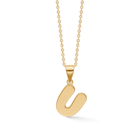 Letters U necklace made of 925 pure sterling silver plated with 18 karat gold plating.