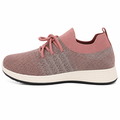 Grå og rosa strikket sneaker med elastisk skaft og hvid sål