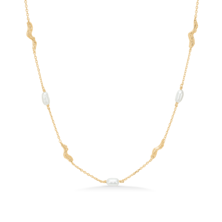 Tangled halskæde udført i 925 sterlingsølv belagt med 18 karat guld med kulturperler.