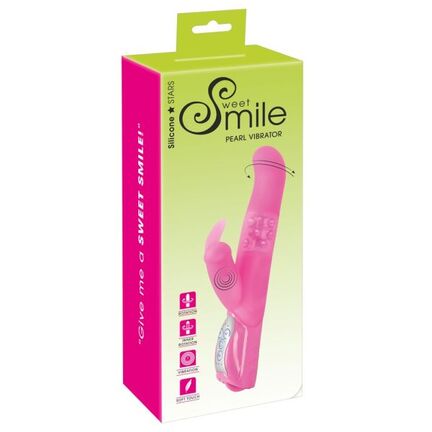 Sweet Smile Pearly Rabbit – pink rabbit vibrator i silikone med klitorisbunny, 7 vibrationer og 3 rotationsfunktioner.