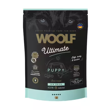 WOOLF Ultimate Semi Moist Hvalpefoder | 1 kg Hundefoder | 100% frisk kød | Glutenfri | Slow Cooked | Air Dryed