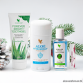 Forever Bright Toothgel + Aloe Ever-Shield Deo + Forever Hand Sanitizer + Forever Aloe Lips - julegaveide fra Forever Living