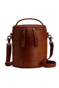 Muud Saturn Limited Edition – cylindrisk projekt- og opbevaringstaske i rich brown læder med skulderrem og lynlås.