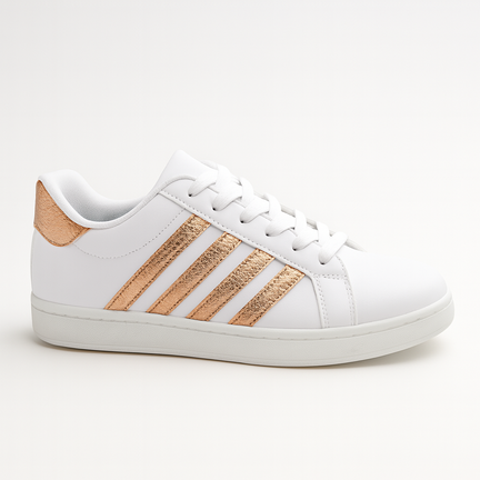 Hvid sneaker med guldstriber og hvid sål