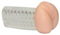 Hudfarvet realistisk vagina- og anusvibrator med stimulerende riller og elastiske lystkanaler i blød TPE-plast, længde 17 cm