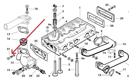 Schraube UNF 3/8" x 1½" - 5 Stück (Abb. 21 auf Bild) Gewinde: 3/8" UNF Länge: 1½" Festigkeit: 8.8 Passend für: MF35, MF135, MF148 Passend für: MF240, MF245, MF250 Passend für: MF550 Perkins Motoren: A3.152 - AD3.152 OEM Ref. Landini 353541X1, 10096432 Mas