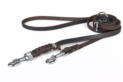 JHS Læder Dobbeltline med 3 ringe 240cm brun/chrom
