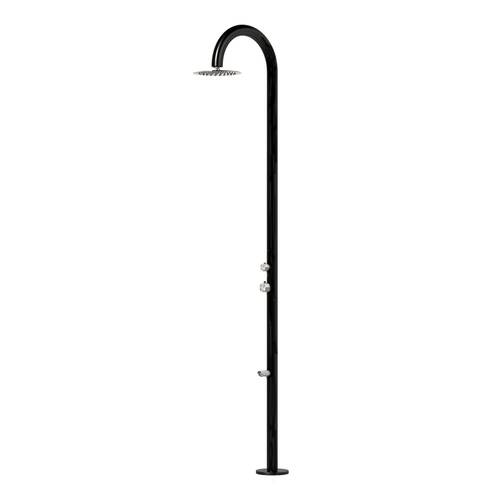 Sined PALAU DUO NERA INOX Fritstående udendørsbruser i AISI 316L rustfrit stål sort/stål fodbruser varmt og koldt vand
