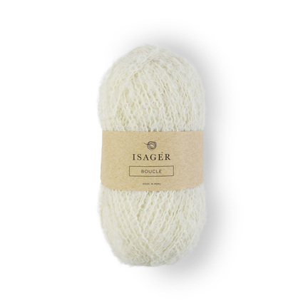 garnnoegle som er boucle fra isager i farven e0 hvid