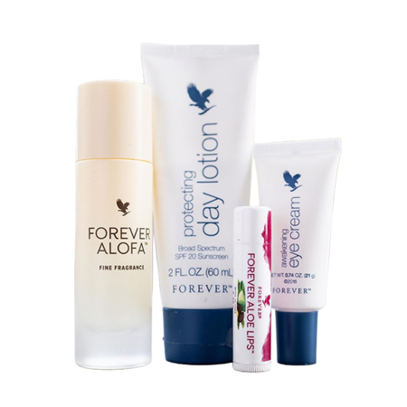 Forever awakening eye cream, protecting day lotion, Forever Alofa og Aloe Lips