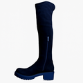 Sort overknee-støvle med kraftig sål og langt skaft i ruskindslook – damemodel