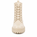 Beige Lakstøvle med Snørebånd og Chunky Sål – Lynlås & Gloss