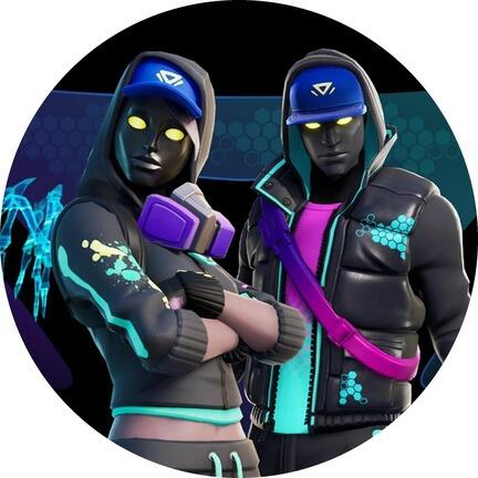Rundt Fortnite sukkerprint med neon-duo i sort og turkis