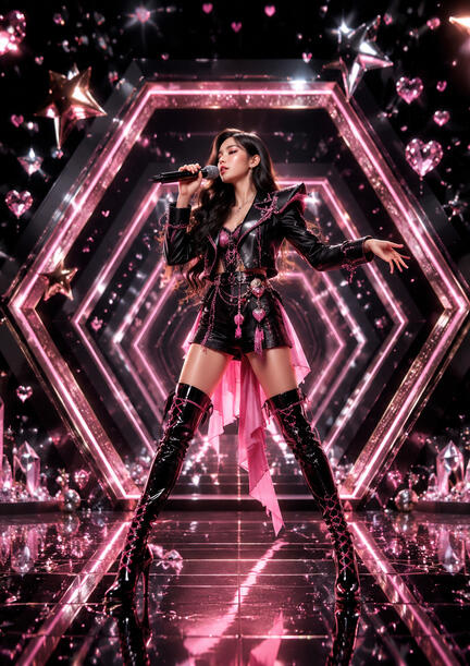 K-pop sukkerprint A4 med pink neonsolodanser til fødselsdagskage