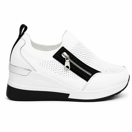 Hvide Slip-On Damesko med Kilehæl og Komfort