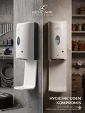Berøringsfri Kencare Scandinavia sæbedispenser installeret i et værksted og en kælder til professionel brug.