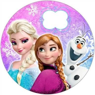 Frozen sukkerprint rundt med Elsa, Anna og Olaf med snefnug og pink vintermotiv
