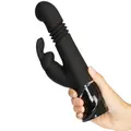 Sort rabbitvibrator med stødende skaft og vibrerende kaninører til G-punkt og klitorisstimulering