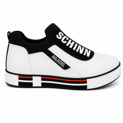 Hvid og sort slip-on sneaker med platform og sporty detalje