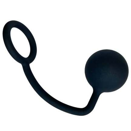 Black Velvets cockring med anal-kugle 16 cm, silikone, sort.
