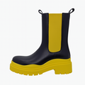 Dame Chelsea-boot i sort med gule elastikpaneler og chunky gul sål