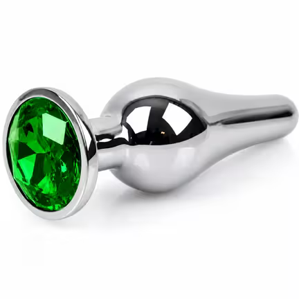 Metal Anal Plug med Grøn Krystal – 9,5 cm