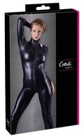 Sort wetlook catsuit med lynlås foran – onesize