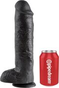 Hudfarvet dildo 35,6 cm Ø 6 cm med realistisk penisdesign, testikler og sugekop