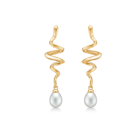 SWIRL W. PEARL øreringe i 14 karat guld med kulturperle.
