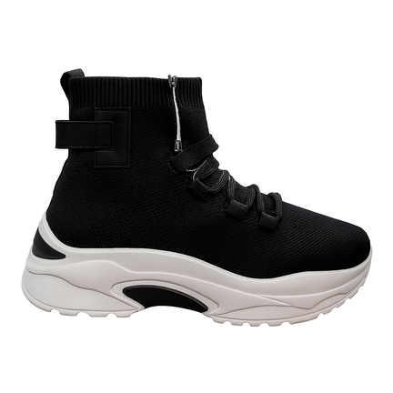 Sort high-top sokkeboot til dame med hvid chunky sål og lynlås