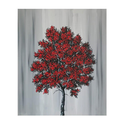 maleri rød grå træ 50x60