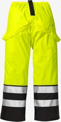 Bagsiden af vores Hi-Vis Regnbukser kl.2 2625 RS i strålende hi-vis gul/sort. Elastik i taljen, justerbare benender og tomhylsterlomme til ekstra bekvemmelighed. Godkendt iht. EN ISO 20471 kl. 2 og EN 343 kl. 4/1. OEKO-TEX® certificeret