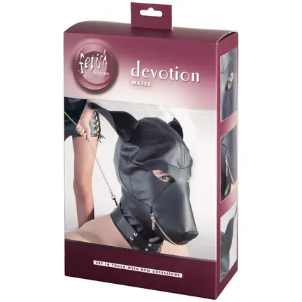 Fetish Collection Devotion Mask – sort fetishmaske med åbninger til øjne og mund