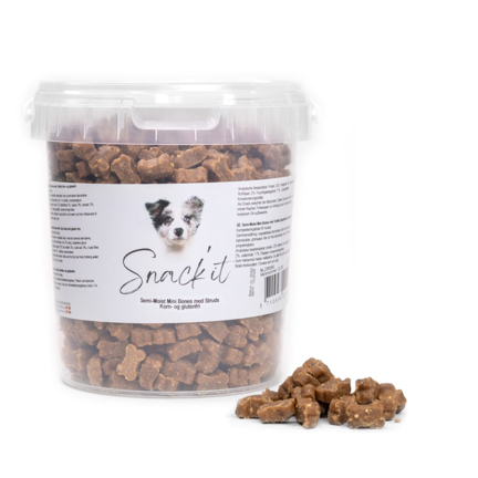 Snack'it Semi-moist mini bones med struds - 500g