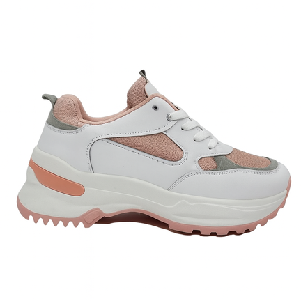 Chunky dame sneaker i hvid og rosa med grå detaljer
