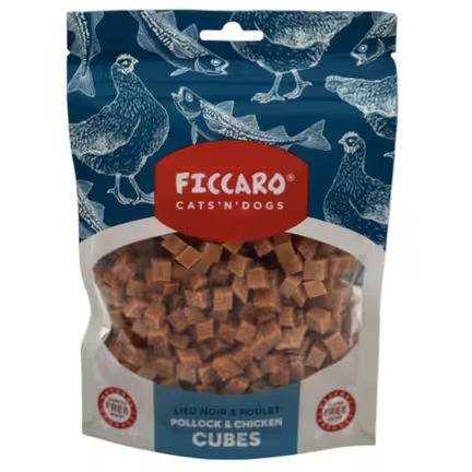 Ficcaro Pollock & Chicken Cubes - Hundegodbidder med sej og kylling - MyTrendyDog.dk