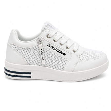 Hvid damesneaker med EVOLUTIONS print og sporty sål